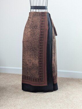 Finity Studio 100% Silk Animal Print Wrap Skirt Size 12 Maxi Border Print